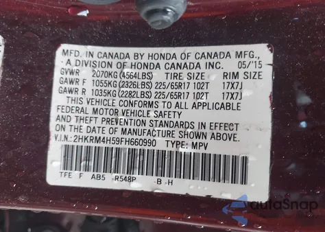 2015 Honda Cr-V Ex z USA, uszkodzony, nr VIN 2HKRM4H59FH660990